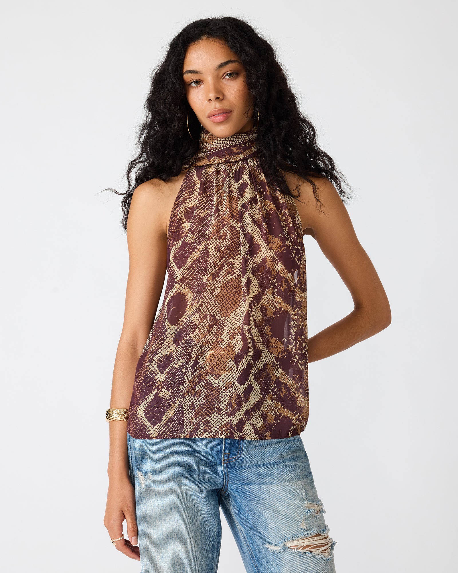 ALEXANE Bronze Halter Sleeveless Women's Top | Steve Madden