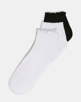 3 PACK EMMA LETTUCE EDGE SOCKS WHITE/BLACK Women's Anklet Socks | Steve Madden
