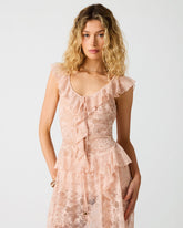 KASEY English Rose Lace Ruffle Knit Sleeveless Set Women's Top | Steve Madden