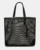 MISHA Black Mesh Beaded Bag Charm Tote Handbag | Steve Madden