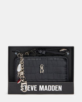 SORELLA Black Crocodile Bifold Zipper Wallet Gift Set | Steve Madden