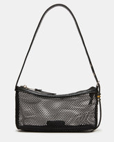 LUCIELL Black Strap Mesh Structured Bottom Shoulder Handbag | Steve Madden