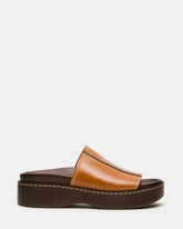 AMITY Tan Leather Mule Slide Footbed Platform Women's Sandal | Steve Madden