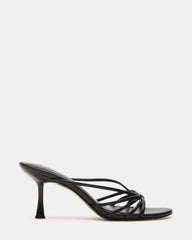 EDNA Black Leather Strappy Mule Women's Heel | Steve Madden