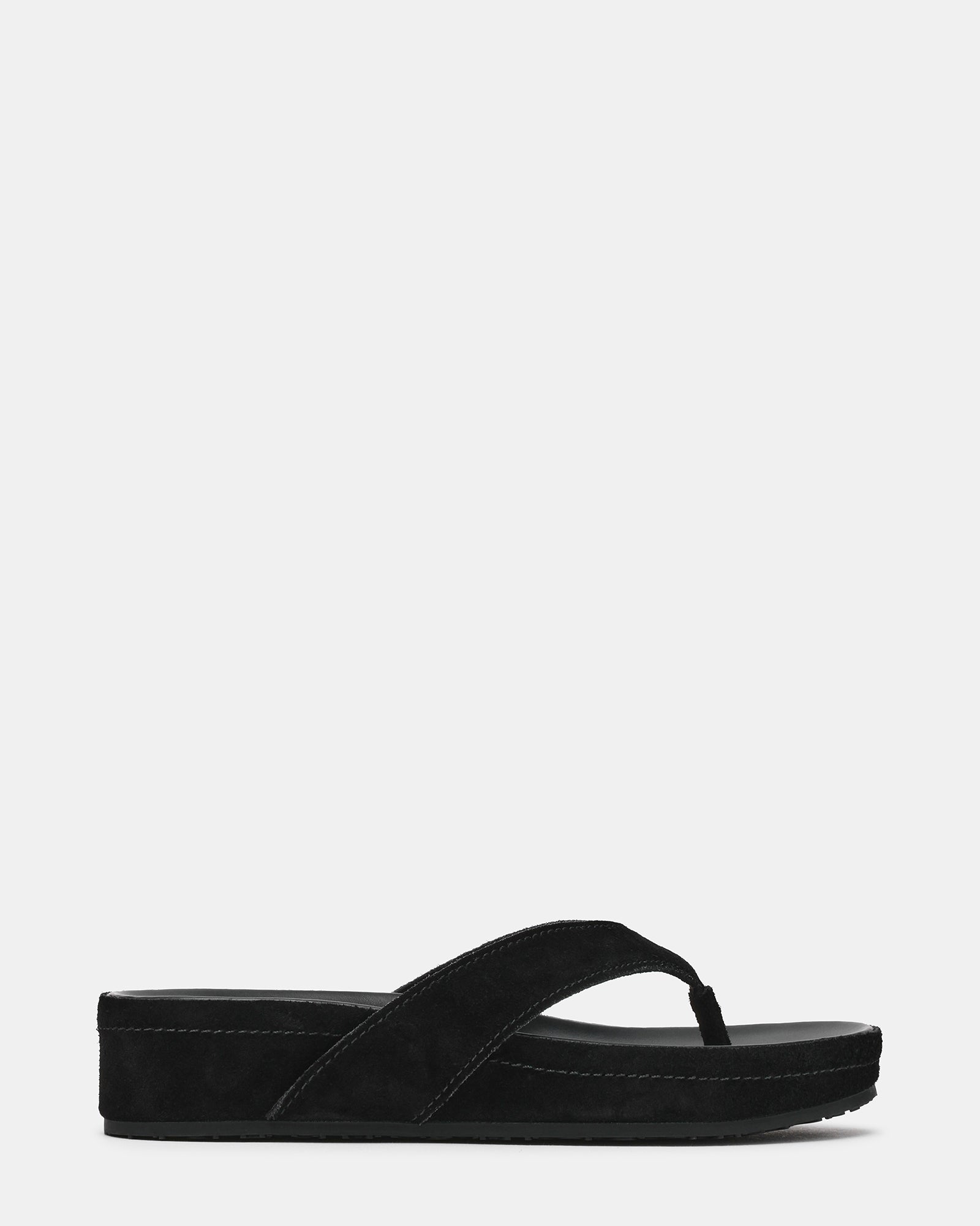JOYA Black Suede Thong Footbed Platform Women's Sandal | Steve Madden