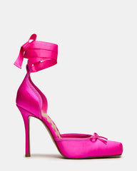 LARINA Hot Pink Satin Square-Toe Stiletto Pump Lace-Up Women's Heel | Steve Madden