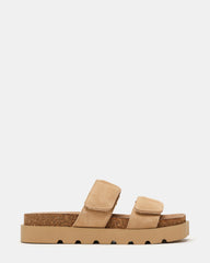 LUTHER Taupe Suede Velcro Strap Slip-On Square-Toe Women's Sandals | Steve Madden