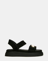 MATINE Black Suede Footbed Gold-Detail Platform Women's Sandal | Steve Madden