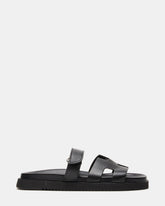 MAYVEN Black Leather Flatform Slide Women's Sandal | Steve Madden