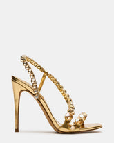 NYLIE Gold Multi Strappy Square-Toe Embellished Women's Heel | Steve Madden