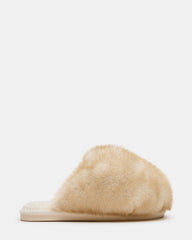 POOF Natural Slip-On Faux Fur Mule Women's Flat | Steve Madden