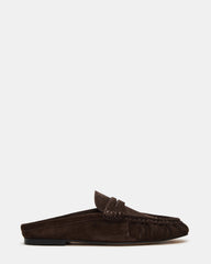 RAFE Chocolate Brown Suede Slip-On Mule Women's Flat | Steve Madden