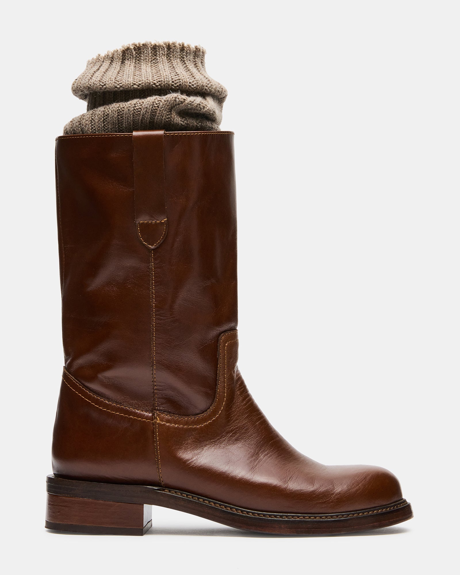 RAMIRA Cognac Leather Knit Legwarmer Women's Boot | Steve Madden