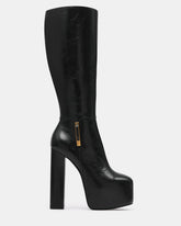 SCORN Black Leather Platform Knee-High Block Heel Women's Boot | Steve Madden