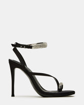 TIA Rhinestones Black Satin Open-Toe Stiletto Women's Heel | Steve Madden