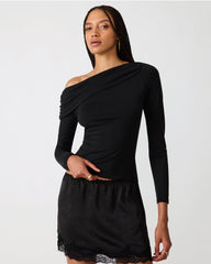 RYDER Black One-Shoulder Knit Women's Top | Steve Madden