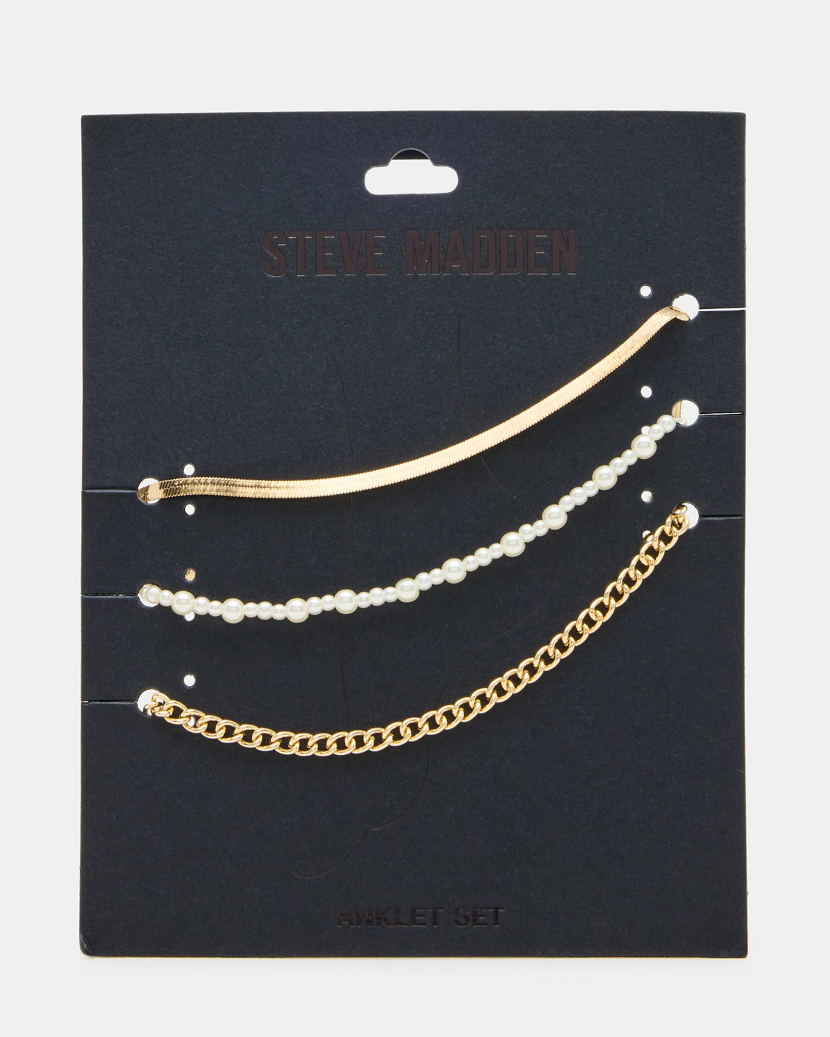 3-PIECE CHAIN ANKLET SET Women's Gold Chain Pearl Embellished Anklet Set | Steve Madden
