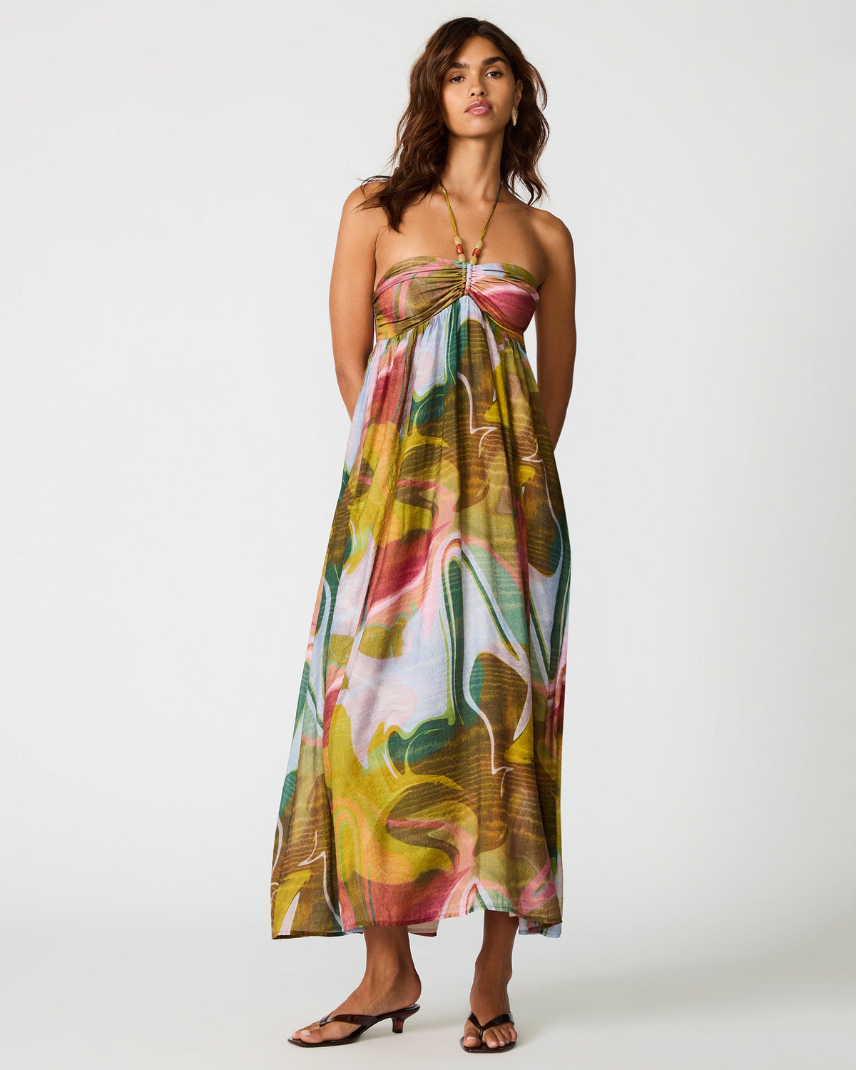YAZMINA Marble Halter Beads Flowy Women's Maxi Dress | Steve Madden