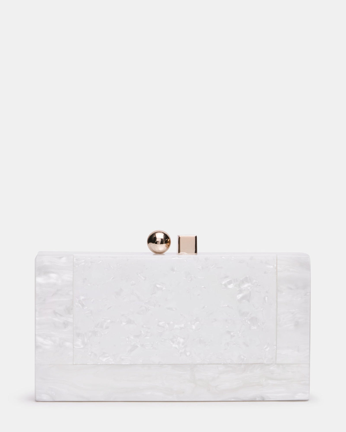 CAMILAA Bag White Geometric Pearlescent Minaudiere Crossbody Clutch Handbag | Steve Madden