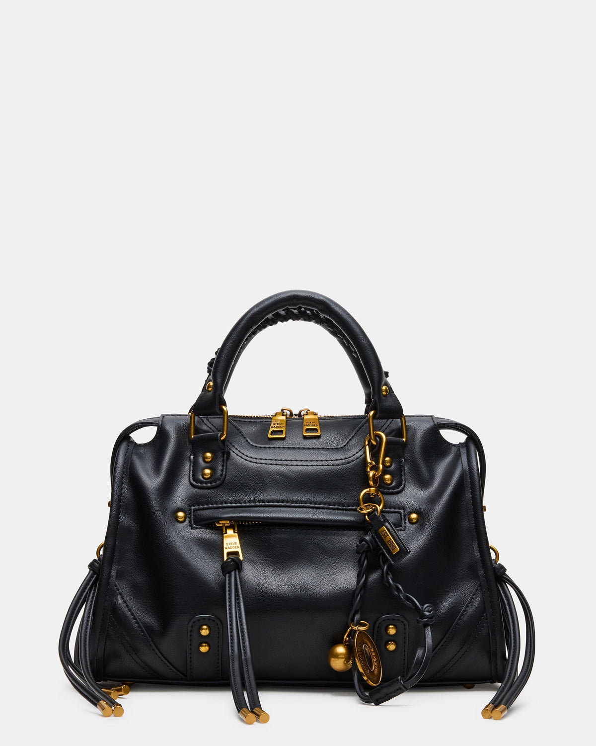 RIGGS Bag Black/Gold Slouchy Top-Handle Crossbody Satchel Handbag | Steve Madden