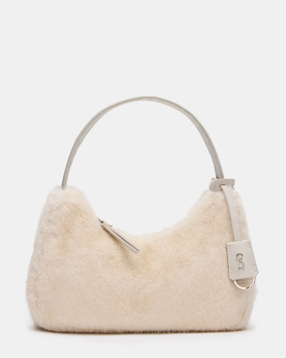VALERIA Cream Faux Fur Charm Shoulder Handbag | Steve Madden