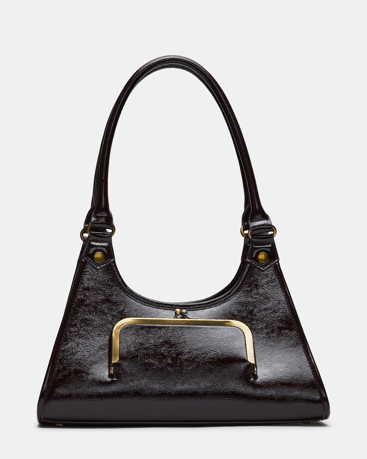 VALI Chocolate Front Frame Shoulder Handbag | Steve Madden
