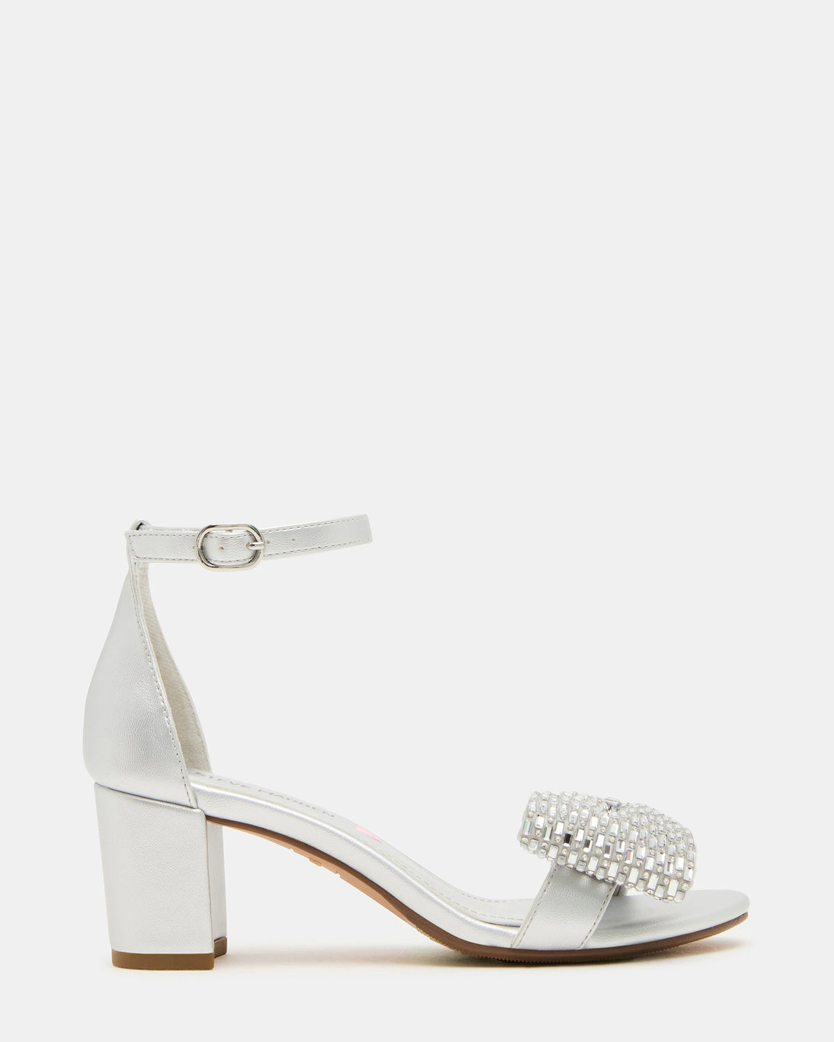 Kids' ABIGAL Silver Rhinestone Embellised Block Heel Girls' Heel | Steve Madden