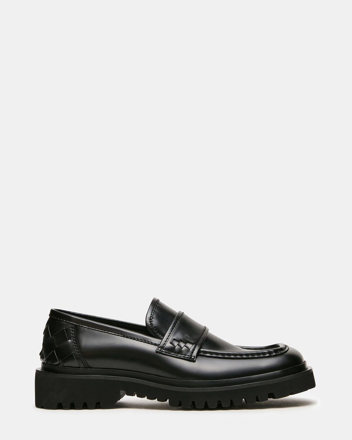 VINCENZO Black Leather Square-Toe Lug Slip-On Men's Loafer | Steve Madden
