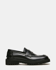 VINCENZO Black Leather Square-Toe Lug Slip-On Men's Loafer | Steve Madden
