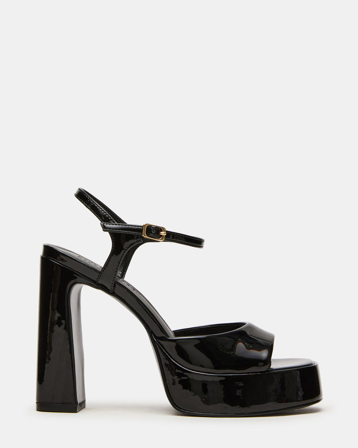 LIANDRA Black Patent Women's Platform Square-Toe Strappy Heel | Steve Madden