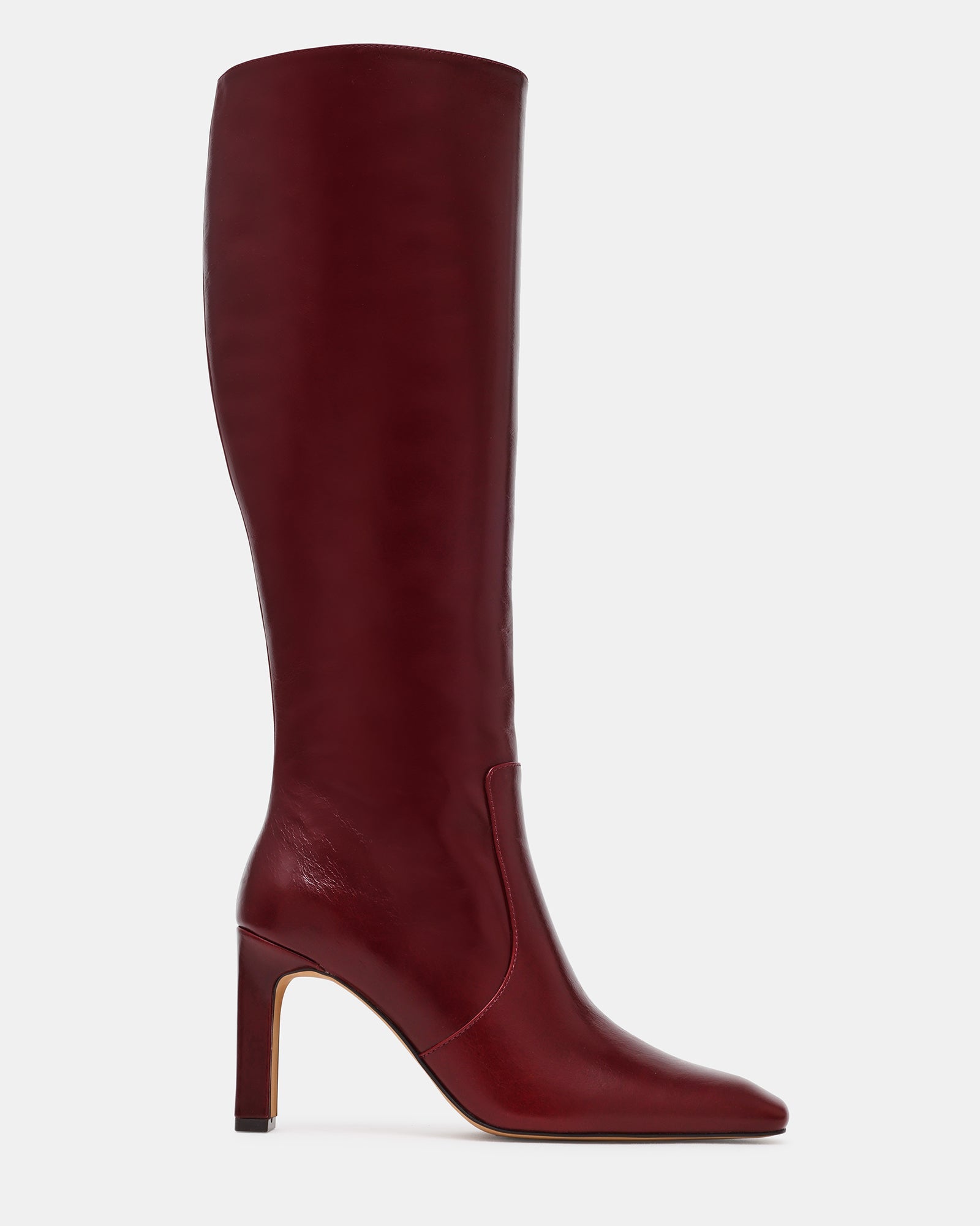 LOVELIES Dark Cherry Leather Square-Toe Knee-High Women's Boot | Steve Madden