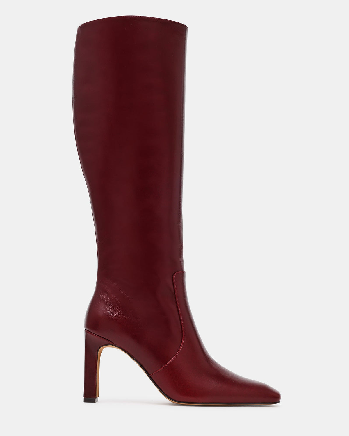 LOVELIES Dark Cherry Leather Square-Toe Knee-High Women's Boot | Steve Madden