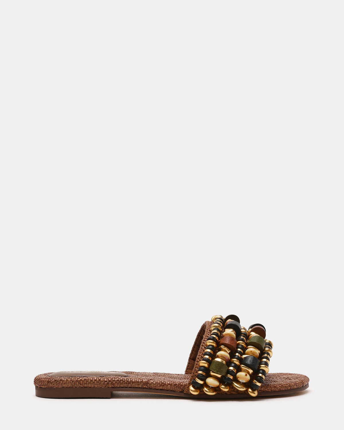 MARIKA Beads Brown Raffia Round-Toe Slide Women's Sandal | Steve Madden