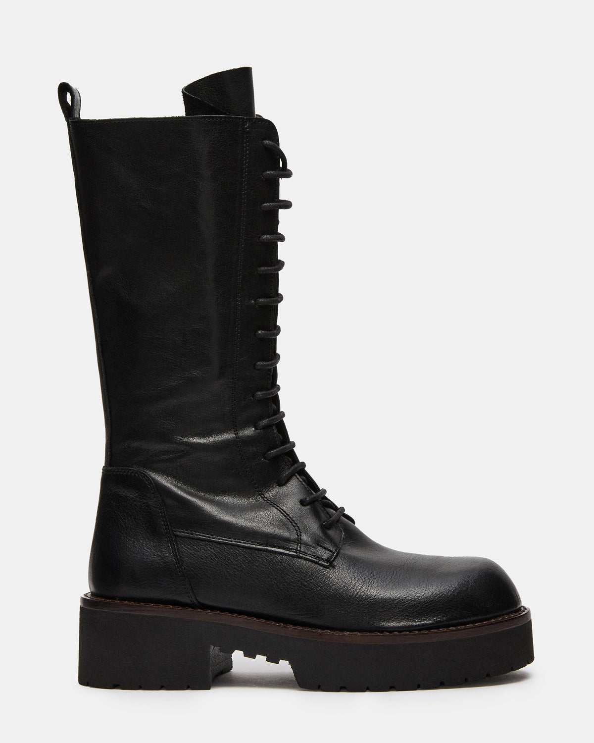 REXX Black Leather Lace-Up Lug Platform Women's Boot | Steve Madden