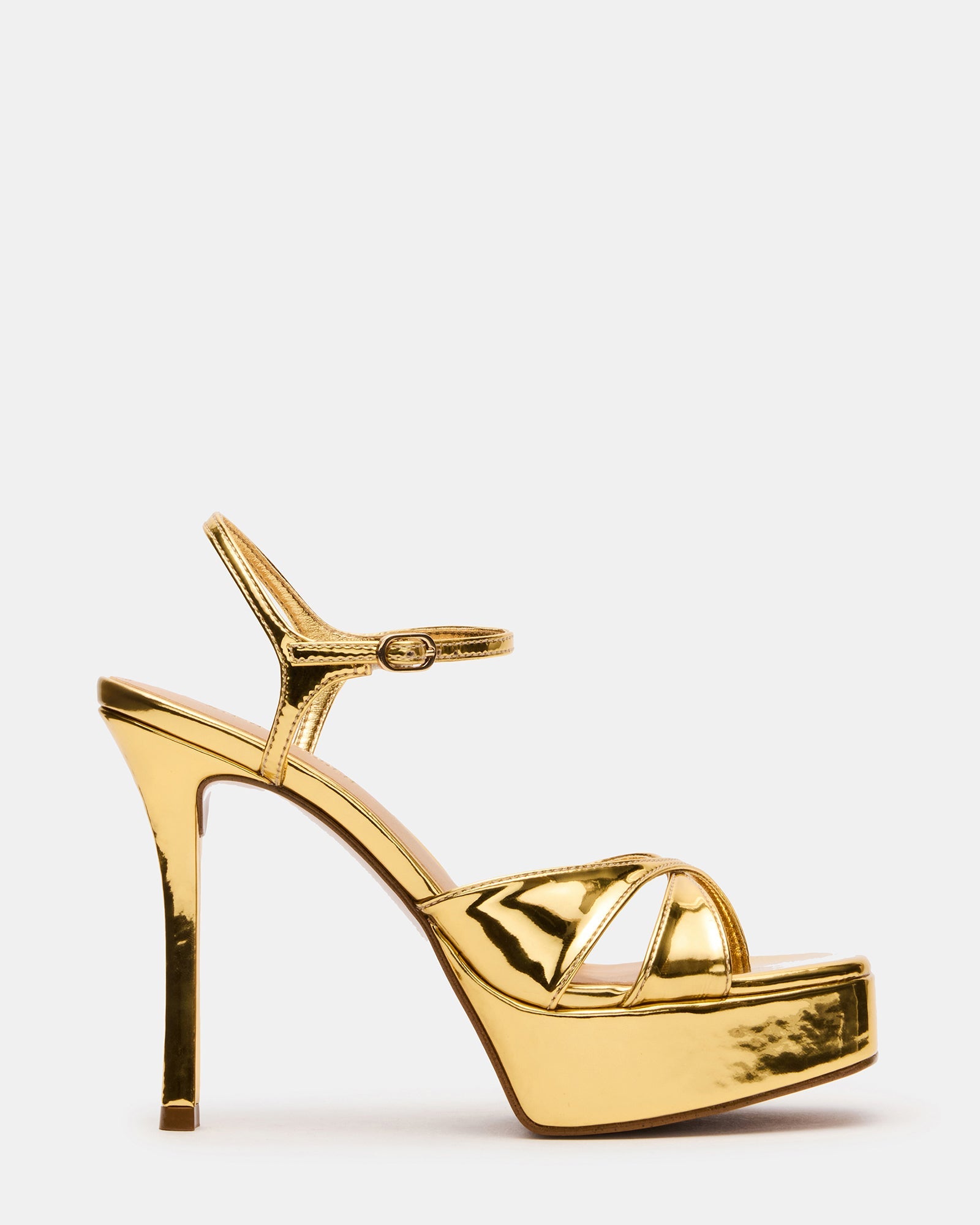 SCARLET Gold Square-Toe Strappy Platform Women's Heel | Steve Madden
