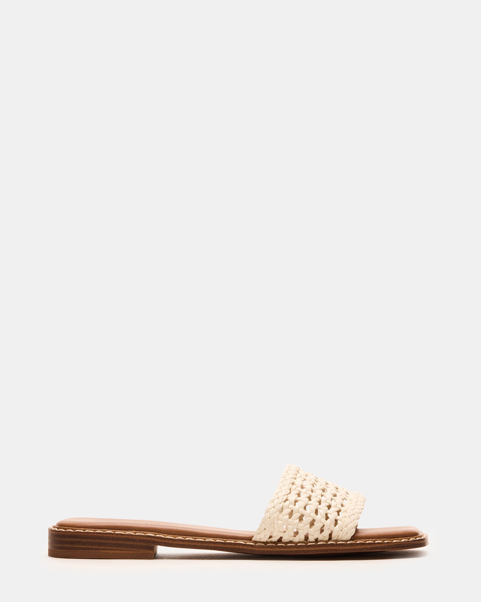 SNIDER White Square-Toe Slide Woven Women's Sandal | Steve Madden
