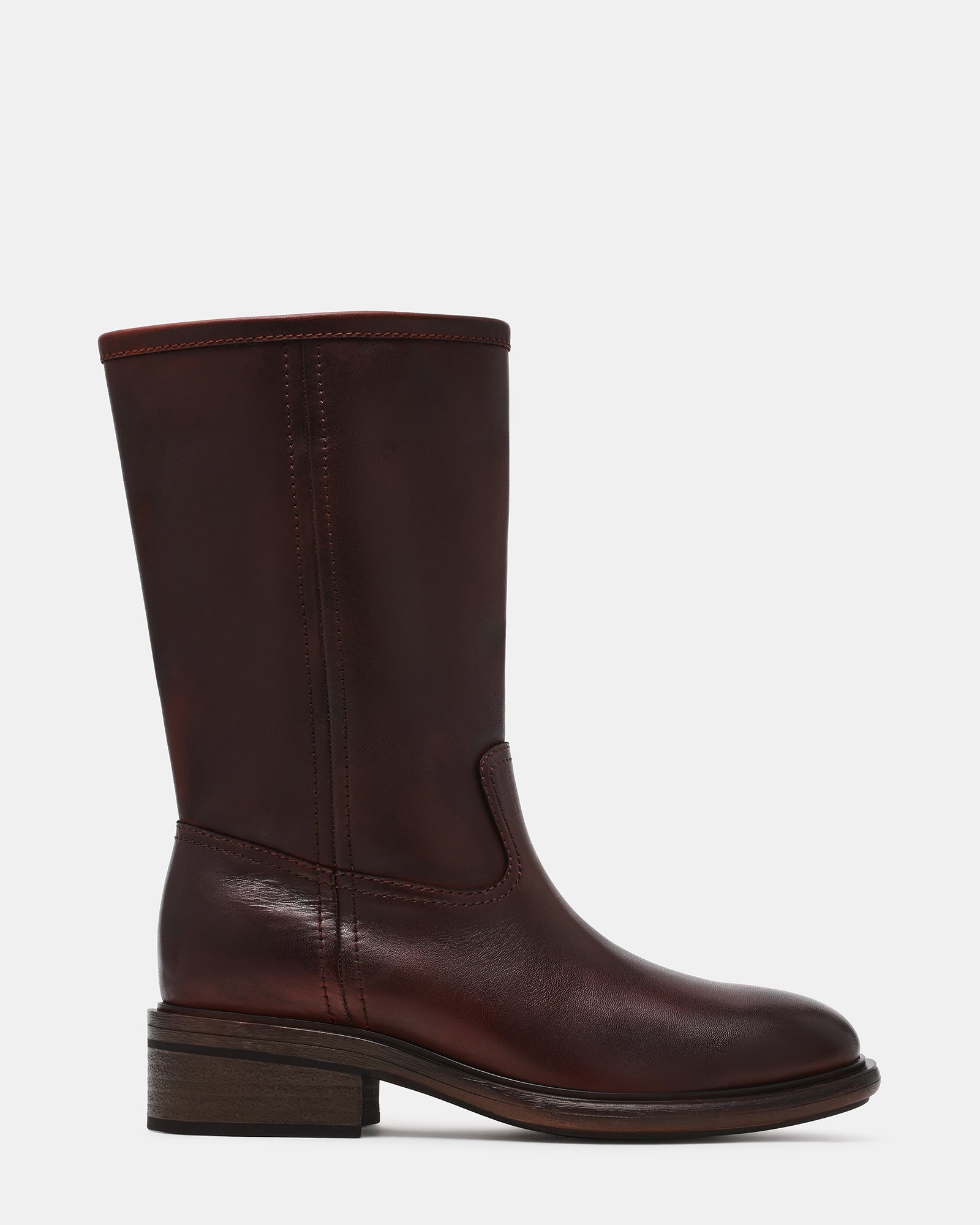 STRAY Brown Leather Round-Toe Women's Boot | Steve Madden